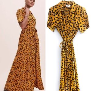 Anthropologie Porridge Vianne Leopard Print Maxi Button-Front Shirtdress Size 10